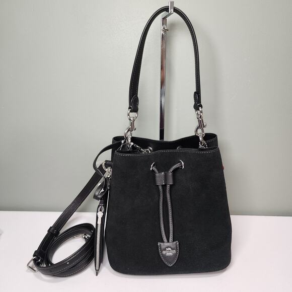 NWT Coach CCZ89 Rowan Bucket Bag With Cherry Charm Suede & Smooth Leather Black